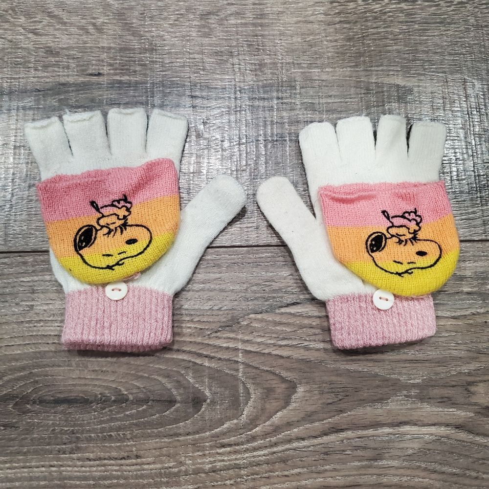 Girl Snoopy Gloves One Size Only Small Snoopy Mittens - Pink, White, and Yellow